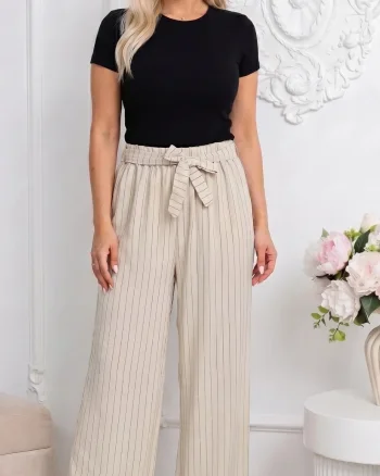 Pantaloni dama lungi bej wide le...