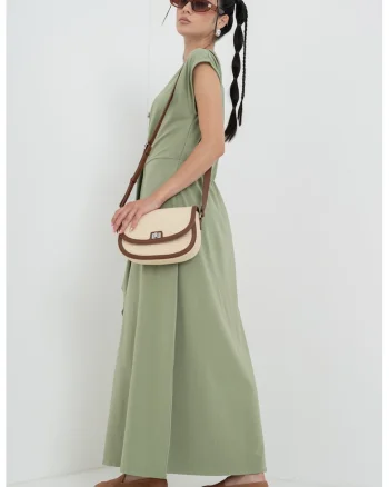 Rochie maxi cu decolteu in V, Kaki pal
