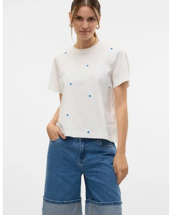 Tricou din bumbac organic cu broderie, Alb/Albastru
