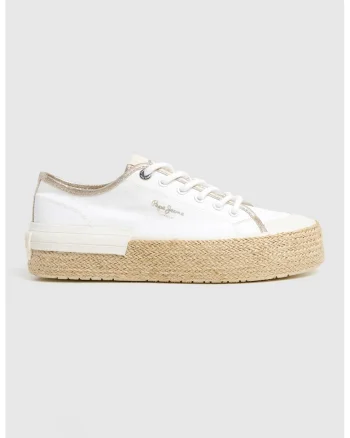 Pantofi sport flatform din material textil, Alb/Auriu