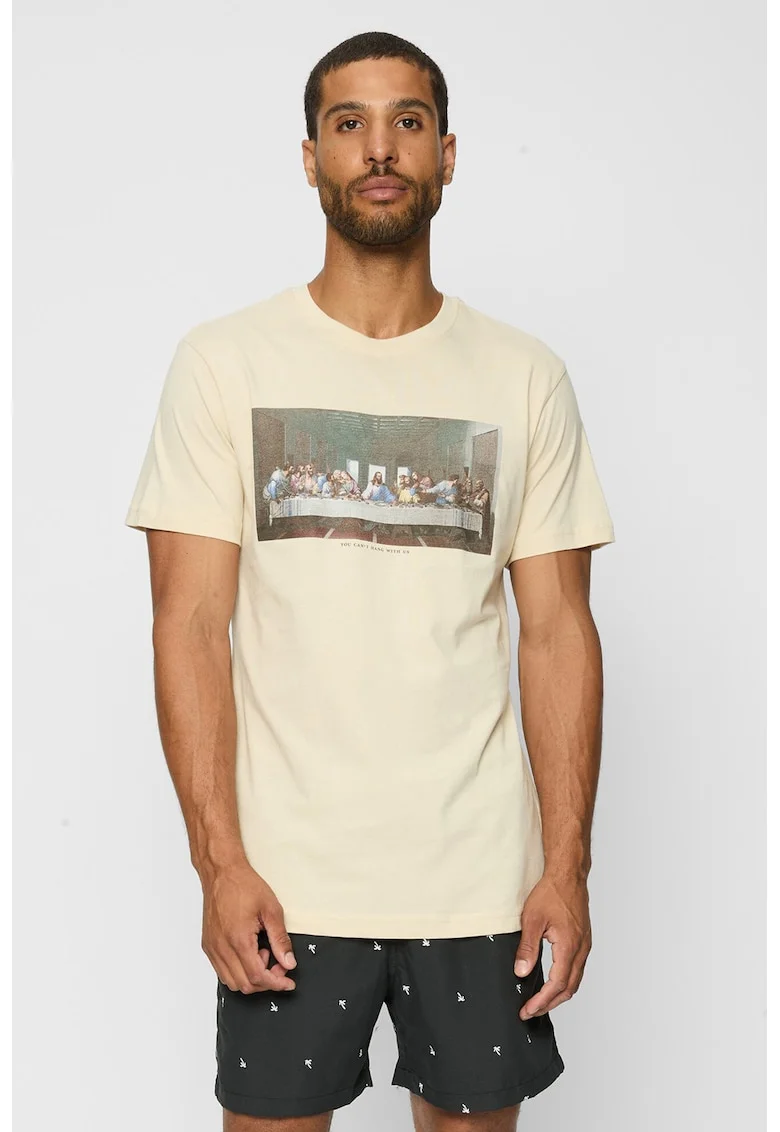 Tricou de bumbac cu imprimeu foto, Maro nisip
