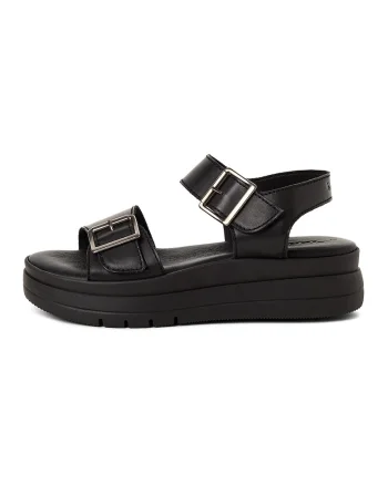 Sandale wedge din piele, Negru