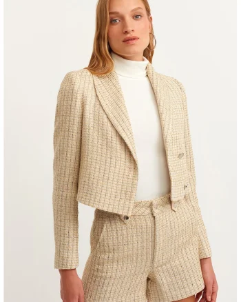 Sacou crop din tuid, Bej deschis