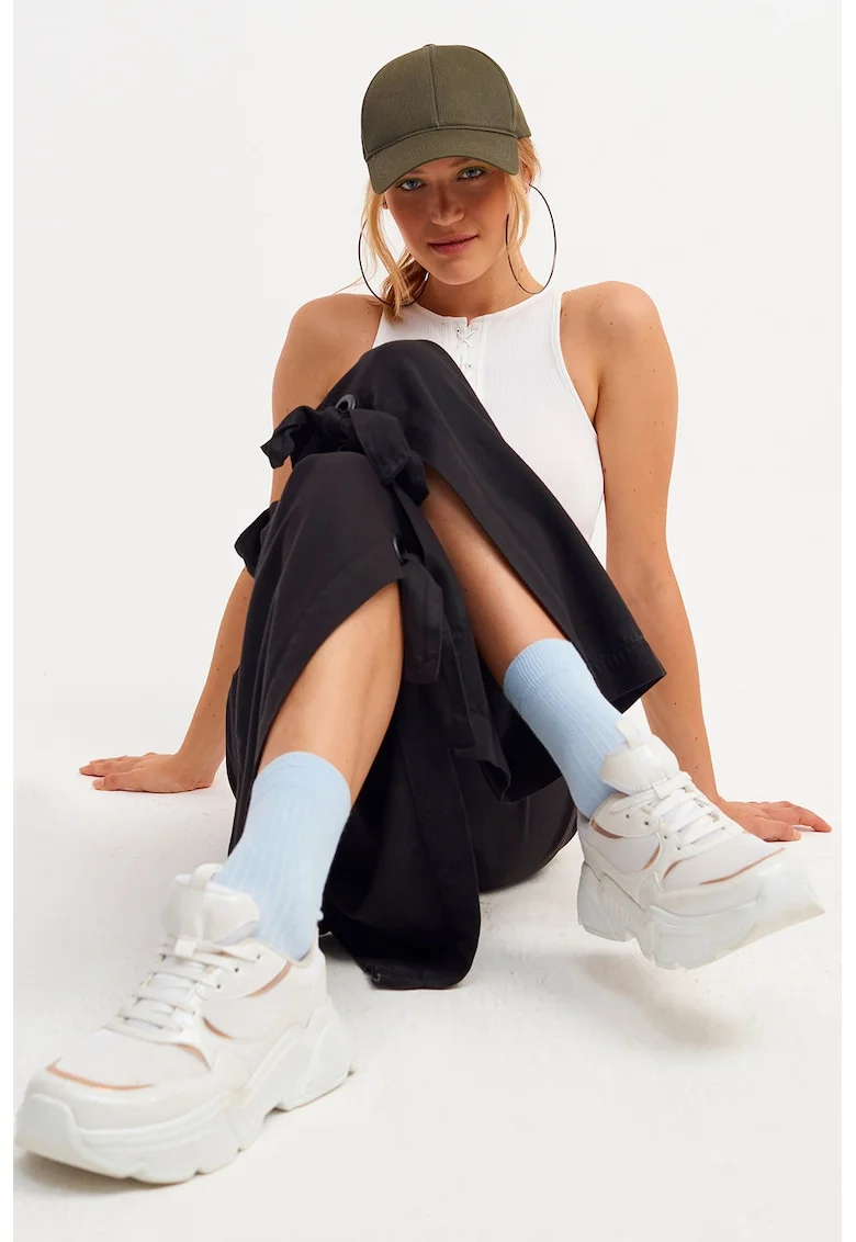 Pantaloni din amestec de lyocell cu inchideri laterale, Negru
