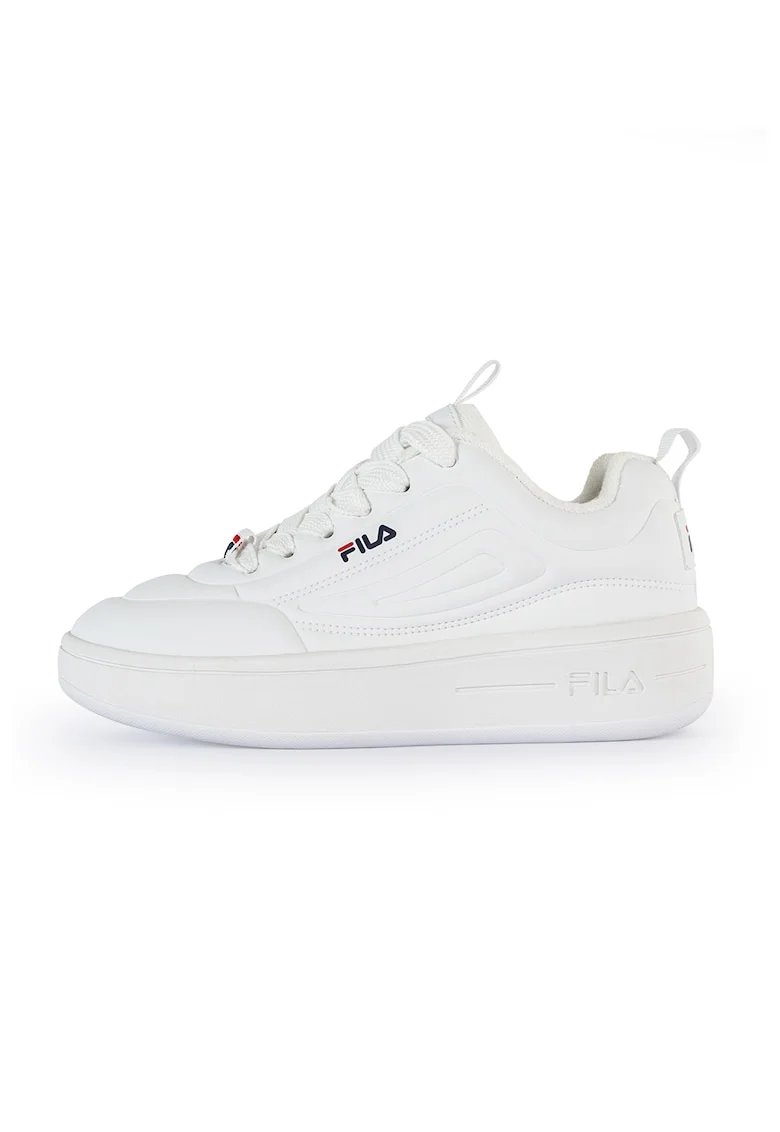 Pantofi sport flatform din piele ecologica cu logo Superbubble, Alb