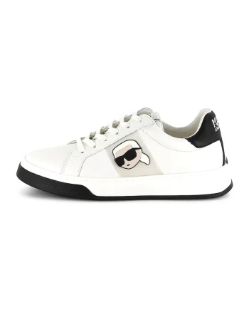 Pantofi sport din piele cu logo, Alb fildes/Negru