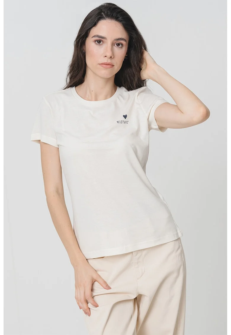 Tricou din bumbac cu decolteu la baza gatului Loa, Negru/Crem