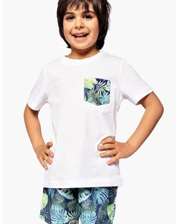 Tricou de bumbac cu aplicatie pe piept, Alb optic
