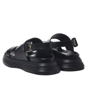 Sandale slingback din piele, Negru