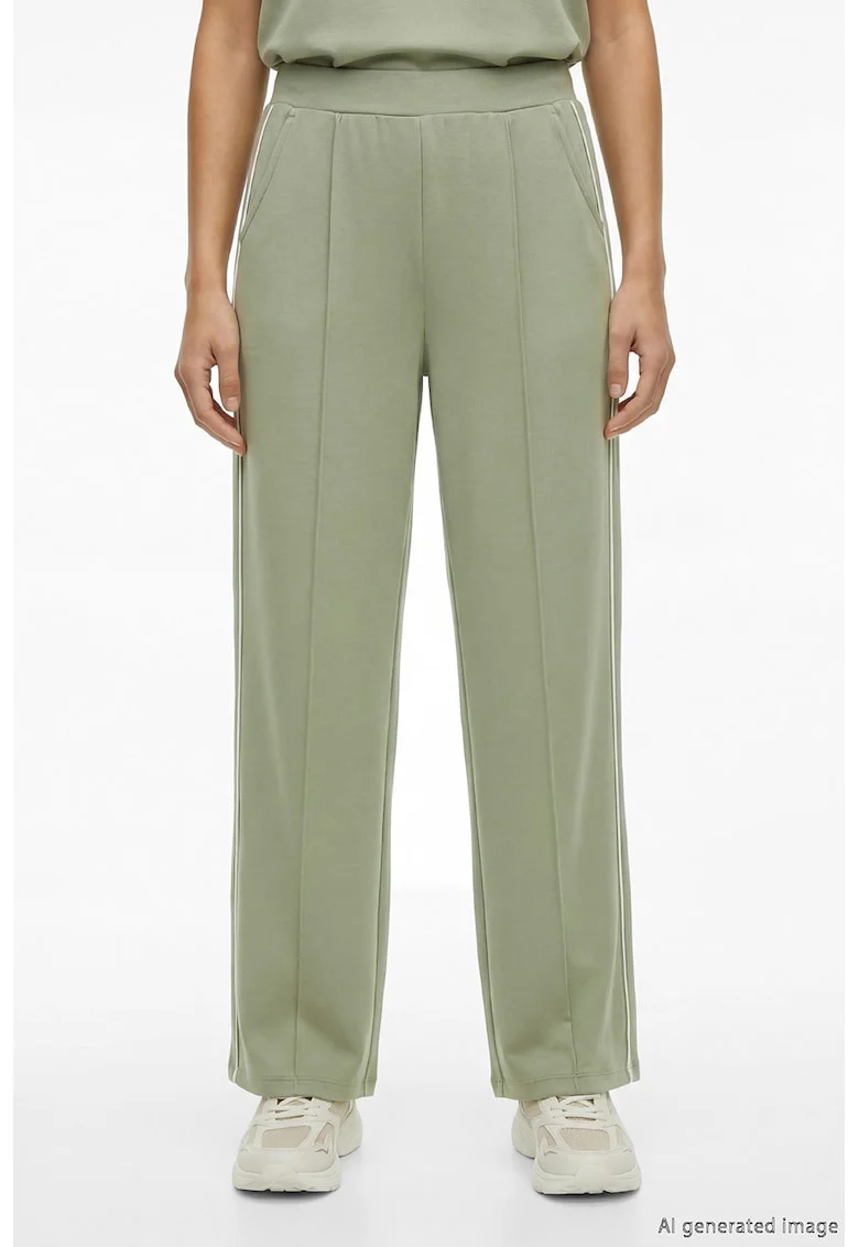 Pantaloni de trening drepti cu segmente laterale contrastante, Verde stins