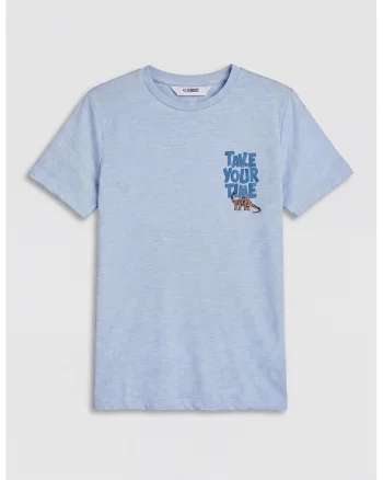Tricou din amestec de in cu text, Albastru pastel,