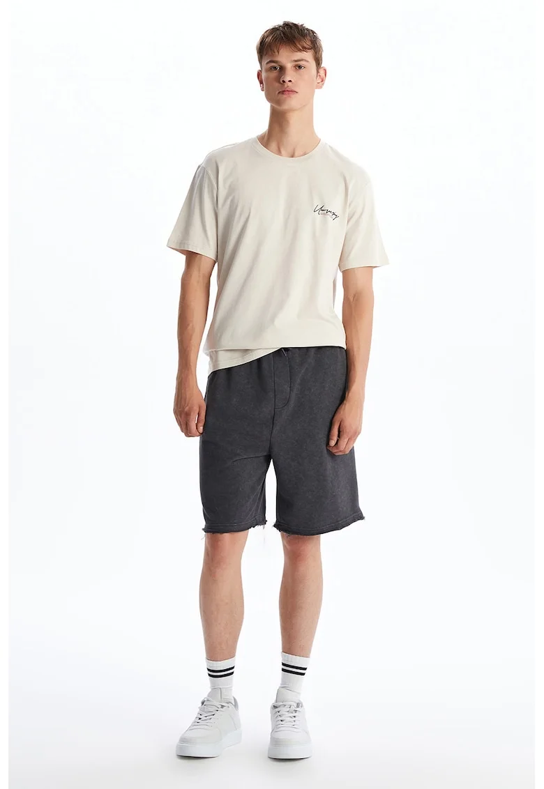 Tricou din bumbac cu imprimeu pe piept, Bej deschis