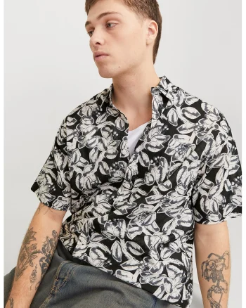 Camasa cu model si maneci scurte, Alb/Negru