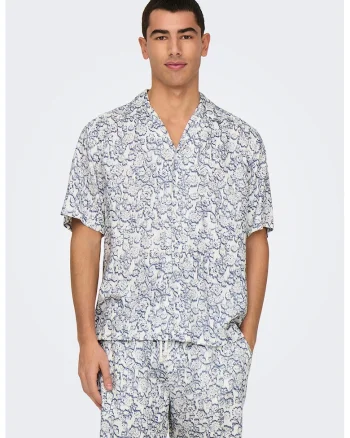 Camasa regular fit cu imprimeu, Alb/Albastru
