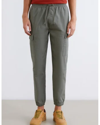 Pantaloni cargo regular fit cu snur de ajustare in talie, Verde stins