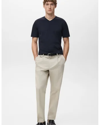 Tricou slim fit cu decolteu in V, Bleumarin