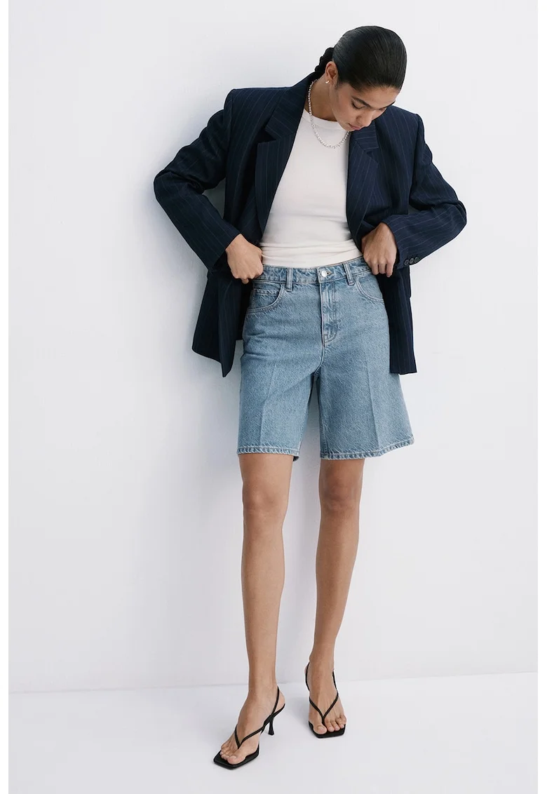 Bermude din denim cu croiala ampla si talie medie, Albastru