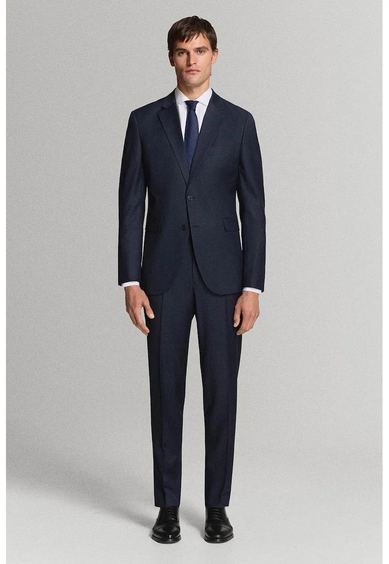 Pantaloni slim fit de lana cu pliuri, Albastru ultramarin
