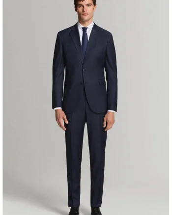 Pantaloni slim fit de lana cu pliuri, Albastru ultramarin