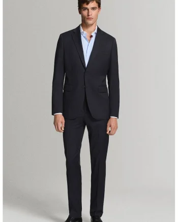 Pantaloni drepti de lana cu talie medie, Bleumarin