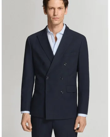 Sacou slim fit cu doua randuri de nasturi, Bleumarin