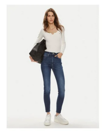 Blugi skinny uni cu talie inalta