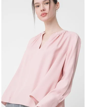 Bluza vaporoasa cu decolteu in V, Roz prafuit