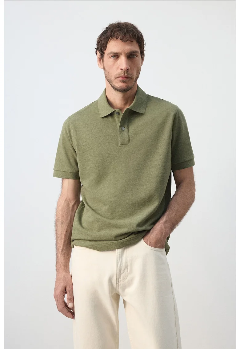 Tricou polo cu croiala regular-fit si model uni, Verde stins/Albastru