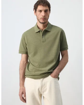 Tricou polo cu croiala regular-fit si model uni, Verde stins/Albastru