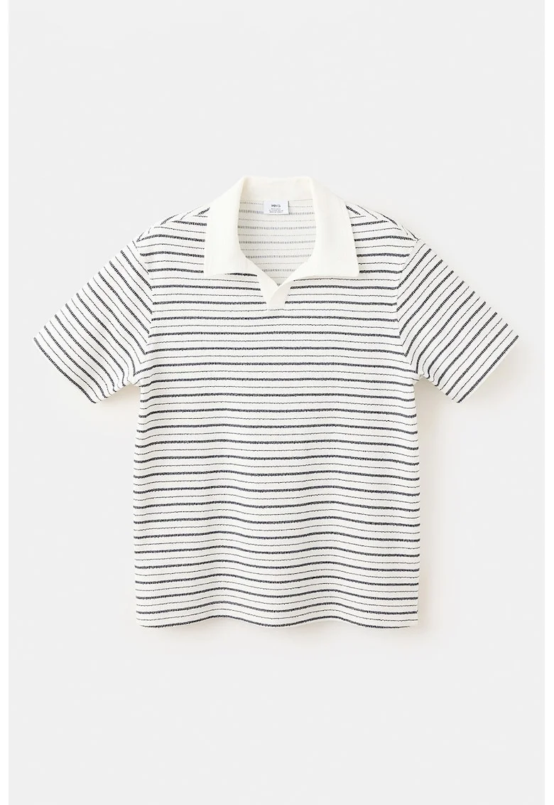 Tricou polo din amestec de bumbac cu dungi, Alb/Negru