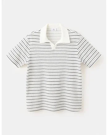 Tricou polo din amestec de bumbac cu dungi, Alb/Negru