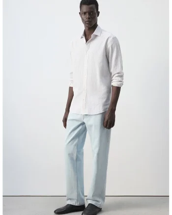 Camasa texturata cu maneci lungi, Alb