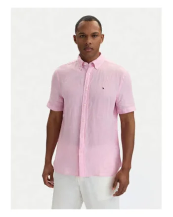 Camasa din in cu maneca scurta si guler Oxford