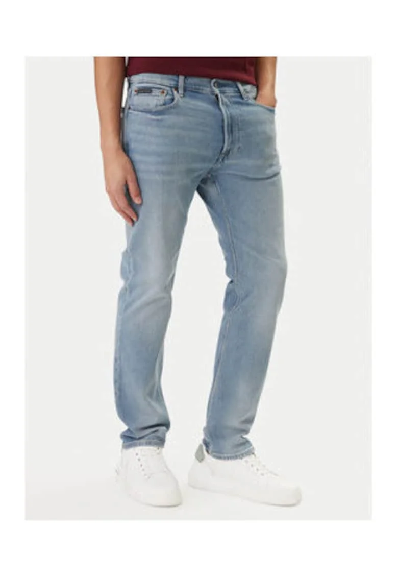 Blugi skinny cu talie medie si aspect decolorat
