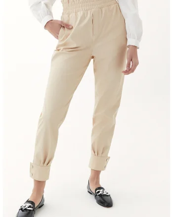 Pantaloni crop cu talie inalta si buzunare, Bej