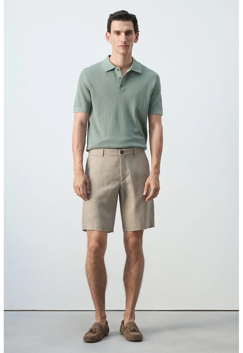Tricou polo tricotat fin din bumbac, Verde turcoaz