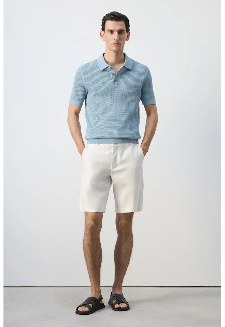 Tricou polo tricotat fin din bumbac, Albastru pastel