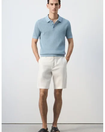 Tricou polo tricotat fin din bumbac, Albastru pastel