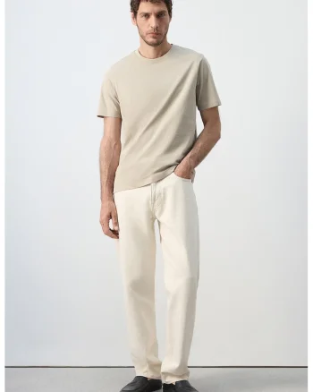 Tricou slim-fit cu model uni, Bej sampanie