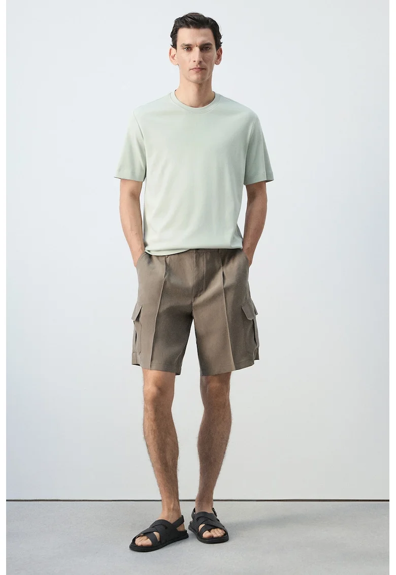 Tricou de bumbac cu decolteu la baza gatului, Verde pastel