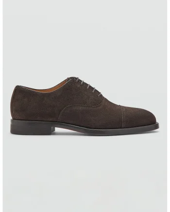 Pantofi Oxford de piele intoarsa, Maro inchis