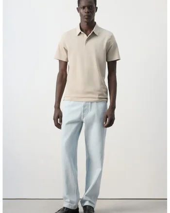 Tricou polo de pique cu croiala slim-fit, Bej sampanie
