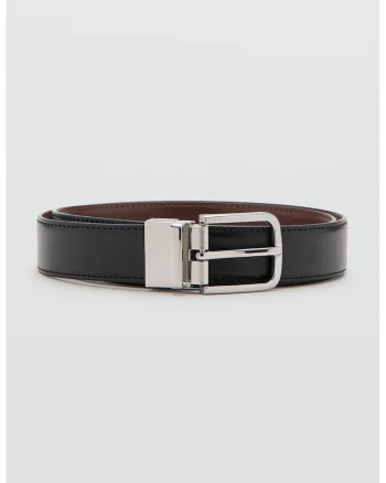 Curea din piele cu model reversibil, Negru