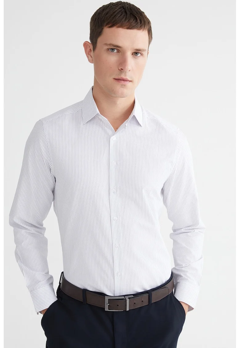 Camasa slim fit cu model cu dungi discrete, Alb/Albastru ultramarin