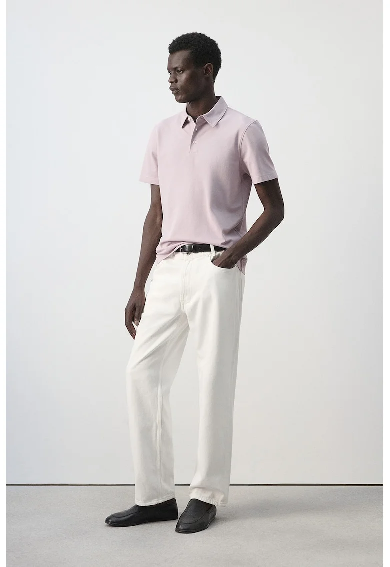 Tricou polo de pique cu croiala slim-fit, Violet deschis