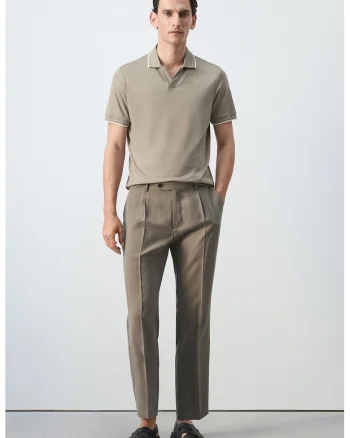 Tricou polo cu croiala regular-fit si model uni, Maro taupe deschis
