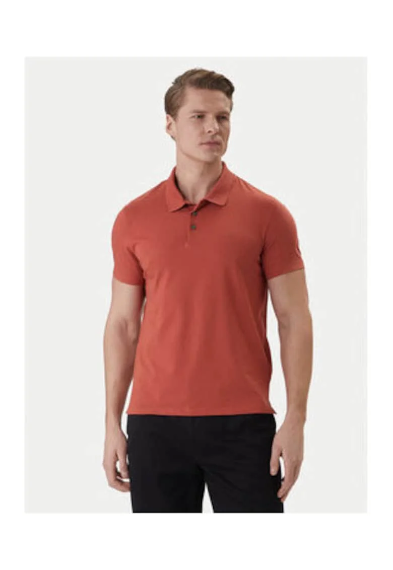 Tricou polo din bumbac cu nasturi contrastanti si terminatii striate