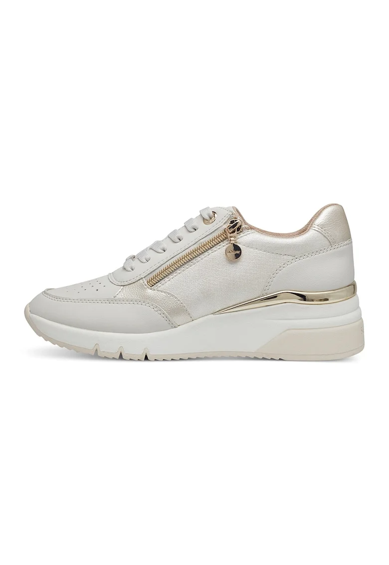 Pantofi sport wedge cu fermoar, Auriu/Alb fildes