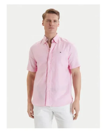 Camasa uni din amestec de in cu guler Oxford