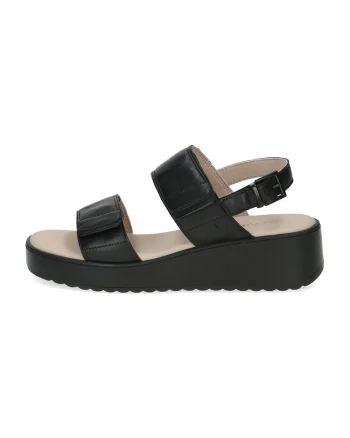 Sandale wedge de piele cu velcro, Negru